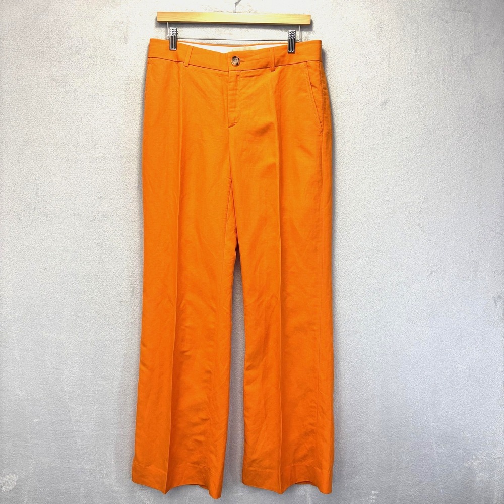 Banana Republic Linen Blend Dress Pants Womens 6 Orange Flat Straight Wide Leg